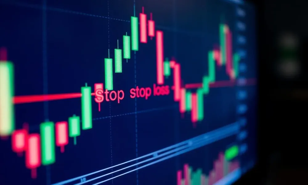 Ein typischer Stop-Loss im Candlestick-Chart – die rote Linie markiert das Ausstiegsniveau.